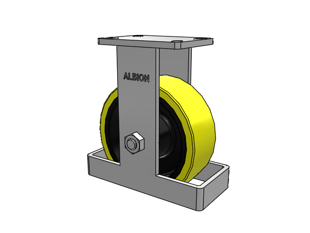410 Series Top Plate Rigid Caster with 8 x 3 Yellow Tread on Black Cast Iron Core PF - Polyurethane (Heavy Duty Cast Iron Core) Wheel