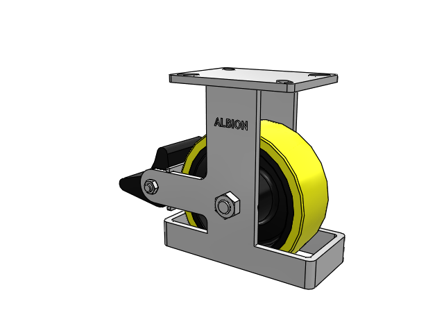 410 Series Top Plate Rigid Caster with 8 x 3 Yellow Tread on Black Cast Iron Core PF - Polyurethane (Heavy Duty Cast Iron Core) Wheel and Poly Lock Integrated Brake