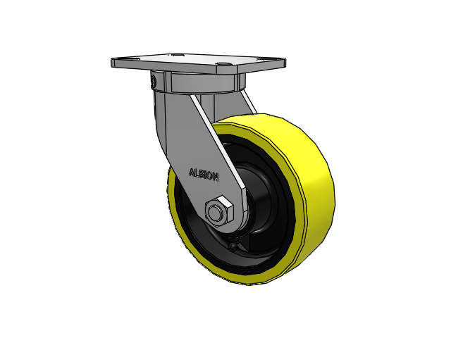 410 Series Top Plate Swivel Caster with 8 x 3 Yellow Tread on Black Cast Iron Core PF - Polyurethane (Heavy Duty Cast Iron Core) Wheel