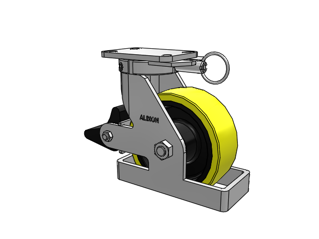 410 Series Top Plate Swivel Caster with 8 x 3 Yellow Tread on Black Cast Iron Core PF - Polyurethane (Heavy Duty Cast Iron Core) Wheel and Poly Lock Integrated Brake