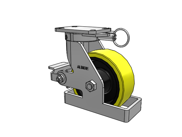 410 Series Top Plate Swivel Caster with 8 x 3 Yellow Tread on Black Cast Iron Core PF - Polyurethane (Heavy Duty Cast Iron Core) Wheel and Poly Cam Brake