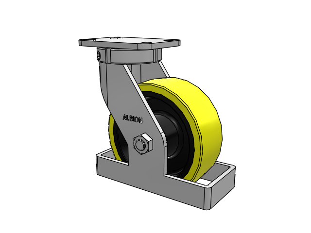 410 Series Top Plate Swivel Caster with 8 x 3 Yellow Tread on Black Cast Iron Core PF - Polyurethane (Heavy Duty Cast Iron Core) Wheel