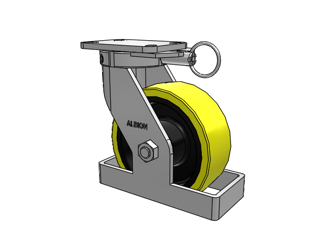 410 Series Top Plate Swivel Caster with 8 x 3 Yellow Tread on Black Cast Iron Core PF - Polyurethane (Heavy Duty Cast Iron Core) Wheel