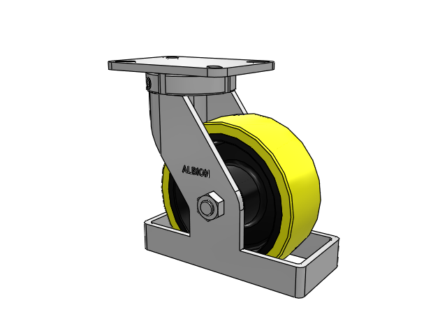410 Series Top Plate Swivel Caster with 8 x 3 Yellow Tread on Black Cast Iron Core PF - Polyurethane (Heavy Duty Cast Iron Core) Wheel
