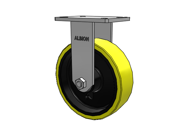 410 Series Top Plate Rigid Caster with 10 x 3 Yellow Tread on Black Cast Iron Core PF - Polyurethane (Heavy Duty Cast Iron Core) Wheel
