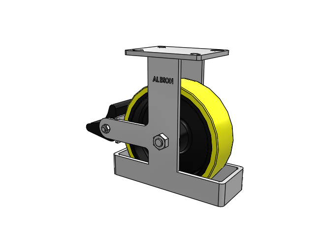 410 Series Top Plate Rigid Caster with 10 x 3 Yellow Tread on Black Cast Iron Core PF - Polyurethane (Heavy Duty Cast Iron Core) Wheel and Poly Lock Integrated Brake