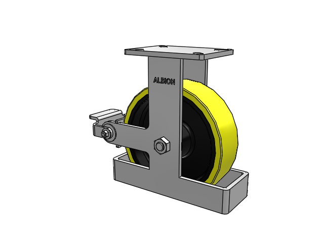 410 Series Top Plate Rigid Caster with 10 x 3 Yellow Tread on Black Cast Iron Core PF - Polyurethane (Heavy Duty Cast Iron Core) Wheel and Poly Cam Brake