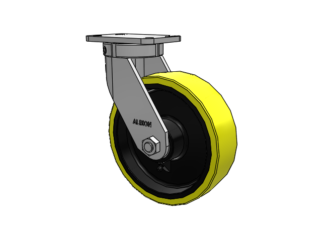 410 Series Top Plate Swivel Caster with 10 x 3 Yellow Tread on Black Cast Iron Core PF - Polyurethane (Heavy Duty Cast Iron Core) Wheel