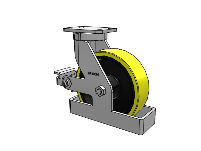 410 Series Top Plate Swivel Caster with 10 x 3 Yellow Tread on Black Cast Iron Core PF - Polyurethane (Heavy Duty Cast Iron Core) Wheel and Poly Cam Brake