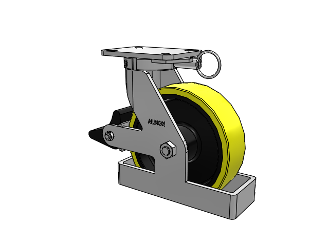410 Series Top Plate Swivel Caster with 10 x 3 Yellow Tread on Black Cast Iron Core PF - Polyurethane (Heavy Duty Cast Iron Core) Wheel and Poly Lock Integrated Brake