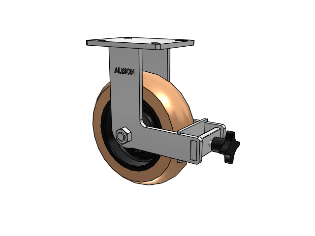 410 Series Top Plate Rigid Caster with 10 x 3 Red-Brown Tread on Black Cast Iron Core PR - Round Polyurethane (Cast Iron Core) Wheel and Face Brake