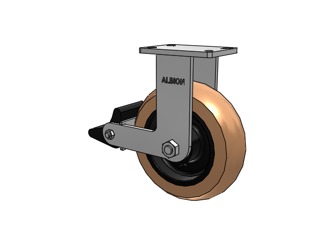 410 Series Top Plate Rigid Caster with 10 x 3 Red-Brown Tread on Black Cast Iron Core PR - Round Polyurethane (Cast Iron Core) Wheel and Poly Lock Integrated Brake