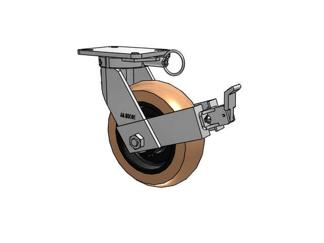 410 Series Top Plate Swivel Caster with 10 x 3 Red-Brown Tread on Black Cast Iron Core PR - Round Polyurethane (Cast Iron Core) Wheel and Face Brake