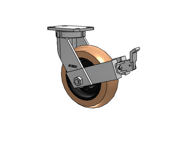 410 Series Top Plate Swivel Caster with 10 x 3 Red-Brown Tread on Black Cast Iron Core PR - Round Polyurethane (Cast Iron Core) Wheel and Face Brake