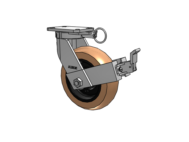 410 Series Top Plate Swivel Caster with 10 x 3 Red-Brown Tread on Black Cast Iron Core PR - Round Polyurethane (Cast Iron Core) Wheel and Face Brake