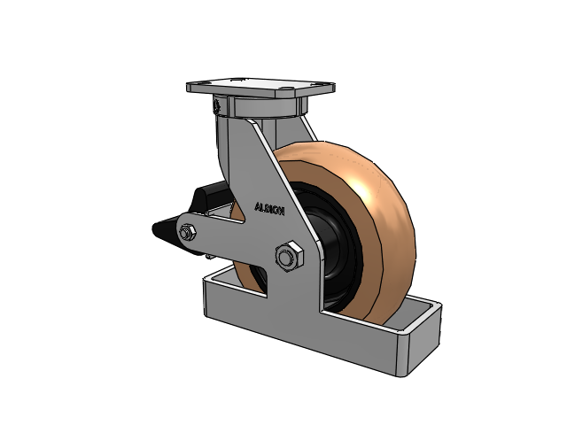 410 Series Top Plate Swivel Caster with 10 x 3 Red-Brown Tread on Black Cast Iron Core PR - Round Polyurethane (Cast Iron Core) Wheel and Poly Lock Integrated Brake