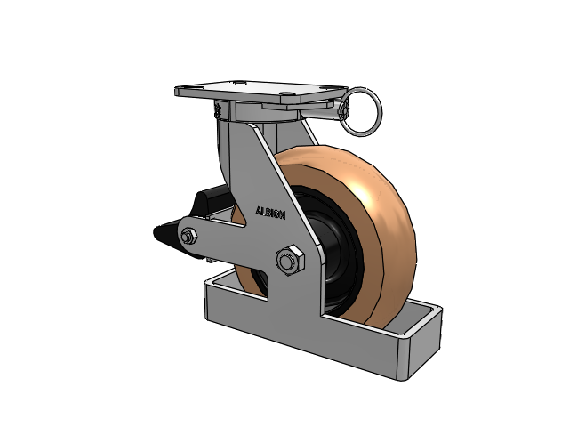 410 Series Top Plate Swivel Caster with 10 x 3 Red-Brown Tread on Black Cast Iron Core PR - Round Polyurethane (Cast Iron Core) Wheel and Poly Lock Integrated Brake