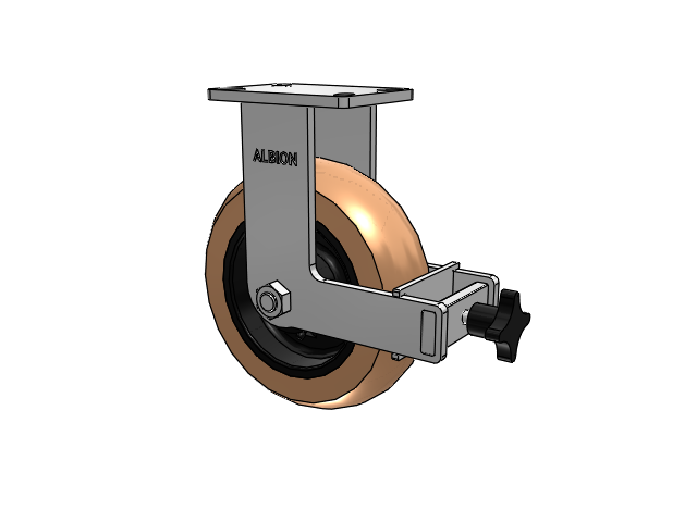 410 Series Top Plate Rigid Caster with 10 x 3 Red-Brown Tread on Black Cast Iron Core PR - Round Polyurethane (Cast Iron Core) Wheel and Face Brake