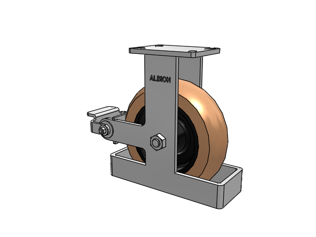 410 Series Top Plate Rigid Caster with 10 x 3 Red-Brown Tread on Black Cast Iron Core PR - Round Polyurethane (Cast Iron Core) Wheel and Poly Cam Brake