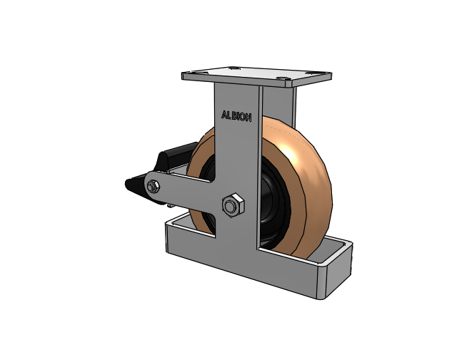 410 Series Top Plate Rigid Caster with 10 x 3 Red-Brown Tread on Black Cast Iron Core PR - Round Polyurethane (Cast Iron Core) Wheel and Poly Lock Integrated Brake