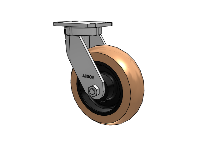 410 Series Top Plate Swivel Caster with 10 x 3 Red-Brown Tread on Black Cast Iron Core PR - Round Polyurethane (Cast Iron Core) Wheel