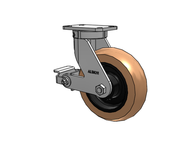410 Series Top Plate Swivel Caster with 10 x 3 Red-Brown Tread on Black Cast Iron Core PR - Round Polyurethane (Cast Iron Core) Wheel and Poly Cam Brake