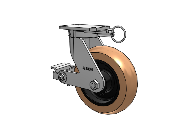 410 Series Top Plate Swivel Caster with 10 x 3 Red-Brown Tread on Black Cast Iron Core PR - Round Polyurethane (Cast Iron Core) Wheel and Poly Cam Brake