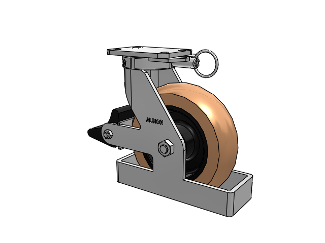 410 Series Top Plate Swivel Caster with 10 x 3 Red-Brown Tread on Black Cast Iron Core PR - Round Polyurethane (Cast Iron Core) Wheel and Poly Lock Integrated Brake