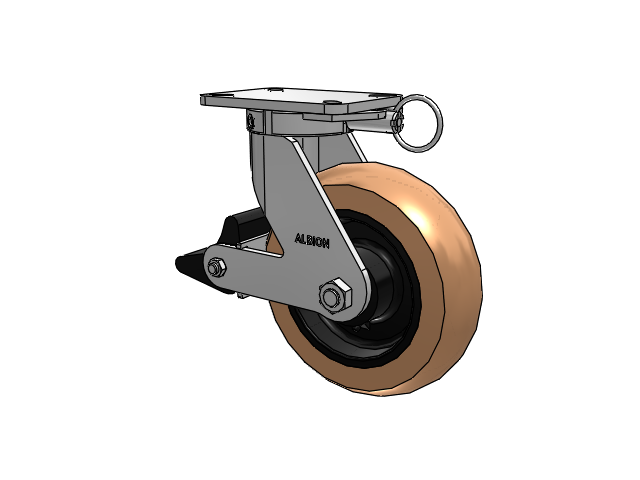 410 Series Top Plate Swivel Caster with 10 x 3 Red-Brown Tread on Black Cast Iron Core PR - Round Polyurethane (Cast Iron Core) Wheel and Poly Lock Integrated Brake