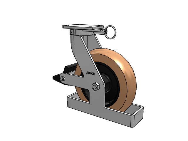 410 Series Top Plate Swivel Caster with 12 x 3 Red-Brown Tread on Black Cast Iron Core PR - Round Polyurethane (Cast Iron Core) Wheel and Poly Lock Integrated Brake
