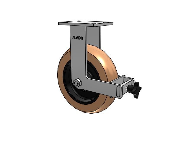 410 Series Top Plate Rigid Caster with 12 x 3 Red-Brown Tread on Black Cast Iron Core PR - Round Polyurethane (Cast Iron Core) Wheel and Face Brake