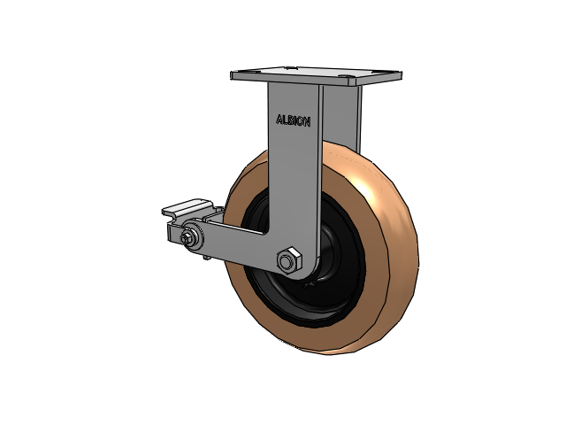 410 Series Top Plate Rigid Caster with 12 x 3 Red-Brown Tread on Black Cast Iron Core PR - Round Polyurethane (Cast Iron Core) Wheel and Poly Cam Brake