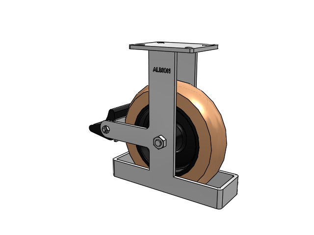 410 Series Top Plate Rigid Caster with 12 x 3 Red-Brown Tread on Black Cast Iron Core PR - Round Polyurethane (Cast Iron Core) Wheel and Poly Lock Integrated Brake