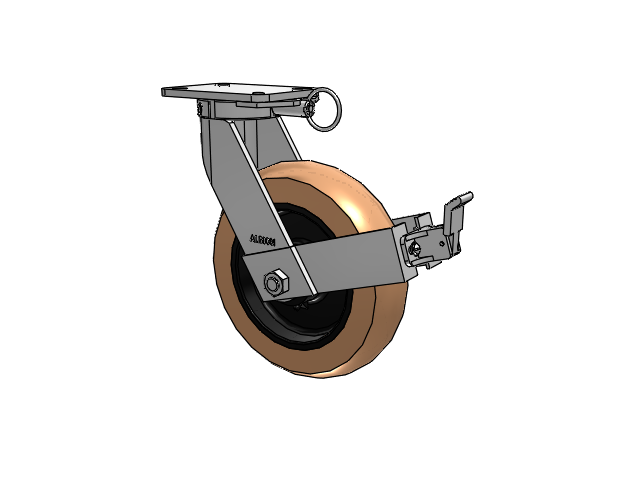 410 Series Top Plate Swivel Caster with 12 x 3 Red-Brown Tread on Black Cast Iron Core PR - Round Polyurethane (Cast Iron Core) Wheel and Face Brake