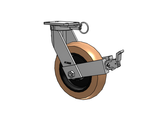 410 Series Top Plate Swivel Caster with 12 x 3 Red-Brown Tread on Black Cast Iron Core PR - Round Polyurethane (Cast Iron Core) Wheel and Face Brake