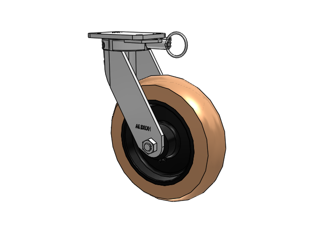 410 Series Top Plate Swivel Caster with 12 x 3 Red-Brown Tread on Black Cast Iron Core PR - Round Polyurethane (Cast Iron Core) Wheel
