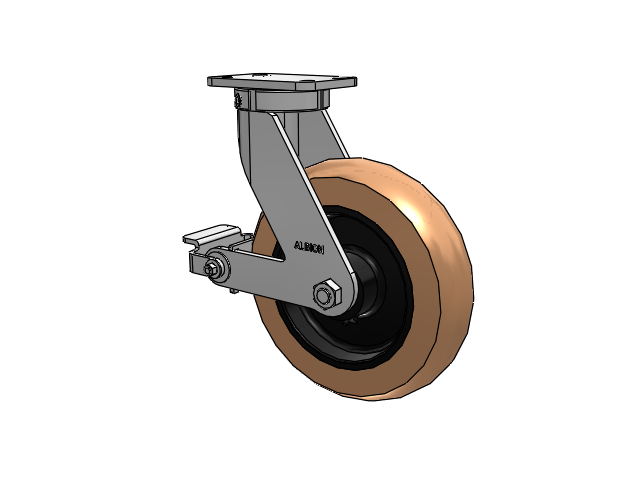 410 Series Top Plate Swivel Caster with 12 x 3 Red-Brown Tread on Black Cast Iron Core PR - Round Polyurethane (Cast Iron Core) Wheel and Poly Cam Brake