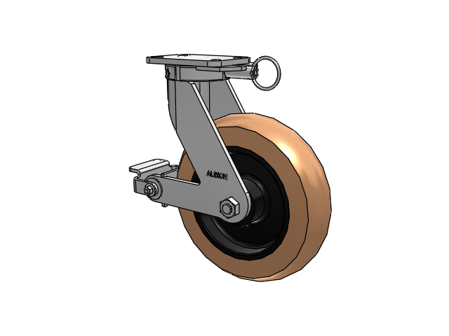 410 Series Top Plate Swivel Caster with 12 x 3 Red-Brown Tread on Black Cast Iron Core PR - Round Polyurethane (Cast Iron Core) Wheel and Poly Cam Brake