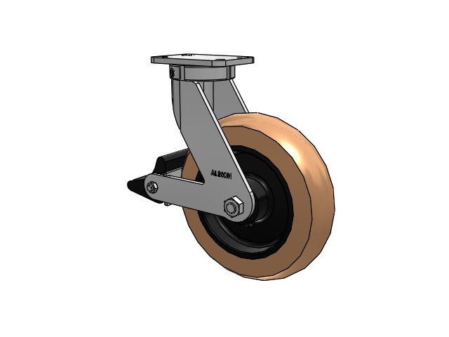 410 Series Top Plate Swivel Caster with 12 x 3 Red-Brown Tread on Black Cast Iron Core PR - Round Polyurethane (Cast Iron Core) Wheel and Poly Lock Integrated Brake