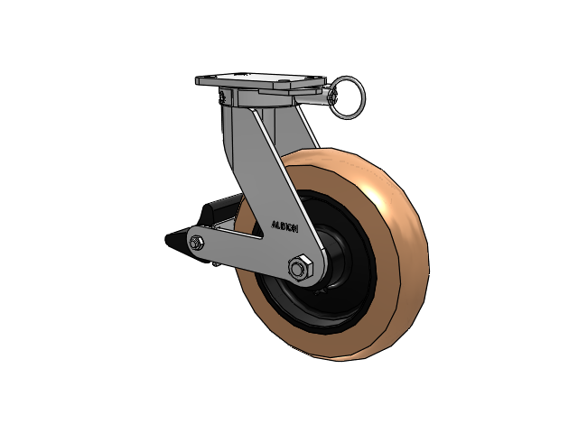 410 Series Top Plate Swivel Caster with 12 x 3 Red-Brown Tread on Black Cast Iron Core PR - Round Polyurethane (Cast Iron Core) Wheel and Poly Lock Integrated Brake