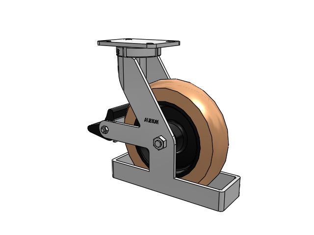410 Series Top Plate Swivel Caster with 12 x 3 Red-Brown Tread on Black Cast Iron Core PR - Round Polyurethane (Cast Iron Core) Wheel and Poly Lock Integrated Brake