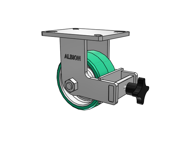 410 Series Top Plate Rigid Caster with 6 x 3 Green Tread on Black Cast Iron Core PX - Thick Polyurethane (Cast Iron Core) Wheel and Face Brake