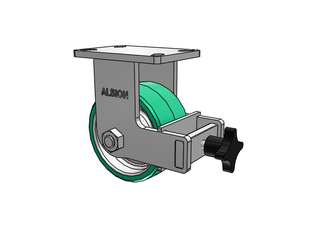 410 Series Top Plate Rigid Caster with 6 x 3 Green Tread on Black Cast Iron Core PX - Thick Polyurethane (Cast Iron Core) Wheel and Face Brake