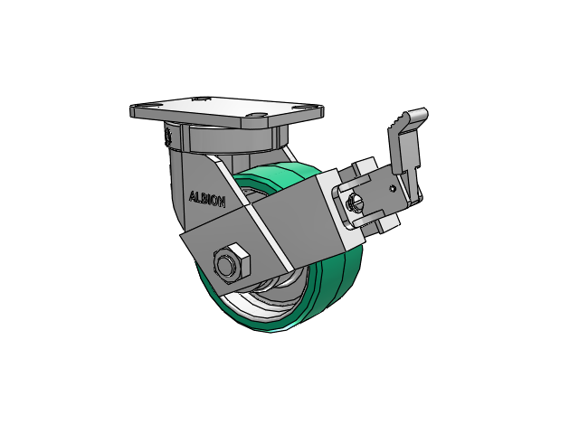 410 Series Top Plate Swivel Caster with 6 x 3 Green Tread on Black Cast Iron Core PX - Thick Polyurethane (Cast Iron Core) Wheel and Face Brake