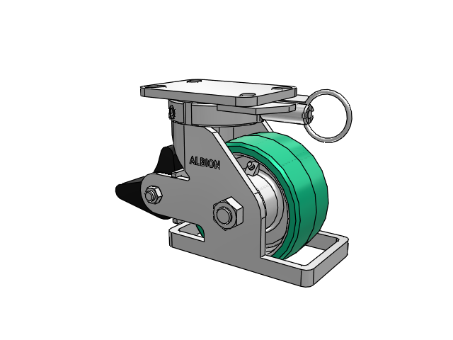 410 Series Top Plate Swivel Caster with 6 x 3 Green Tread on Black Cast Iron Core PX - Thick Polyurethane (Cast Iron Core) Wheel and Poly Lock Integrated Brake