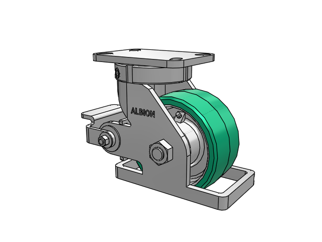 410 Series Top Plate Swivel Caster with 6 x 3 Green Tread on Black Cast Iron Core PX - Thick Polyurethane (Cast Iron Core) Wheel and Poly Cam Brake