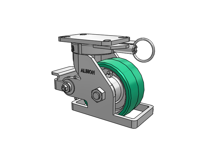 410 Series Top Plate Swivel Caster with 6 x 3 Green Tread on Black Cast Iron Core PX - Thick Polyurethane (Cast Iron Core) Wheel and Poly Cam Brake