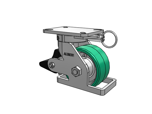 410 Series Top Plate Swivel Caster with 6 x 3 Green Tread on Black Cast Iron Core PX - Thick Polyurethane (Cast Iron Core) Wheel and Poly Lock Integrated Brake