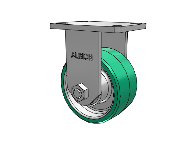410 Series Top Plate Rigid Caster with 6 x 3 Green Tread on Black Cast Iron Core PX - Thick Polyurethane (Cast Iron Core) Wheel