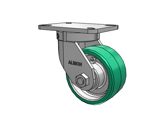410 Series Top Plate Swivel Caster with 6 x 3 Green Tread on Black Cast Iron Core PX - Thick Polyurethane (Cast Iron Core) Wheel